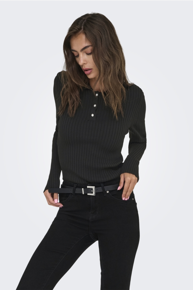 ONLELISA L/S RIB POLO RP KNT 15355354 BLACK